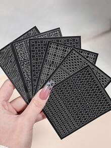 7Pcs Nail Art Hollow Stickers Set, Nail Art Plate Template, Line Grid Leopard Print Designs To Make Nail Art/Salon More Easy.Christmas, Winter, Pink, Graduation, Birthday, Holiday, Summer, Autumn, Y2K, Fancy Fashion, Women's Makeup, Makeup Party, Beach Travel, Camping, Outdoor School, Campus Travel, Festival Decoration Gifts, Roses, Girl Role Playing, Best Colors, Charm, Atmosphere - Multicolor - View 7