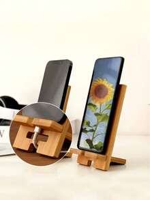 1pc/2pcs Natural Bamboo Desktop Phone Stand, Square Bamboo Smartphone Holder, Suitable For Office Organization And Storage, Elegant Desktop Electronics Accessory Stand For All Devices,For School Supplies,Back To School - Multicolor - View 10