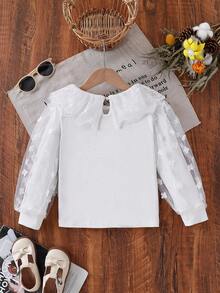 Girls Cute Floral Peter Pan Collar Princess Blouse, Long Sleeve Elastic Pullover T-Shirt, Children Spring/Autumn Outerwear