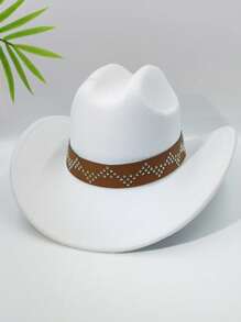 1 件心形雪花设计水钻镶嵌铜珠编织带西部优雅牛仔帽 - 涤纶、轻质、编织面料、西部牛仔帽 - 母亲节礼物