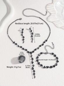 4pcs Women's Elegant Minimalist Versatile Jewelry Set - Necklace, Bracelet, Earrings, Ring, Fashionable & Suitable For Daily, Party And Other Occasions