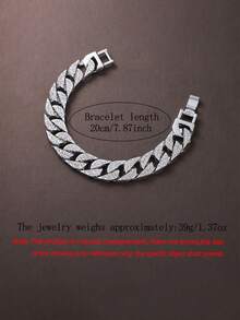 1pc Personalized Thick Chain Bracelet, Fashion Wide Simulated Rhinestone Bracelet, Gift For Boyfriend/Girlfriend, Couples - Multicolor - View 4