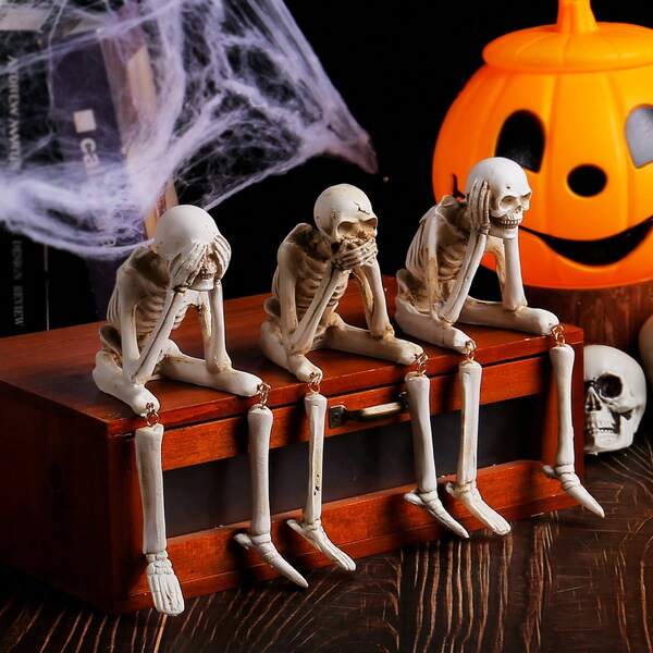 1 pieza Decoración de resina de Halloween Skeleton, adorno de artesanía de calavera Sckeletón para atmósfera espeluznante, decoración de escritorio