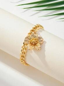 1pc Women's Fashion Jewelry, Foot Jewelry, Floral Pendant, Simple Thick Chain Anklet, Suitable For Daily, Beach, Holiday Wear, Gift