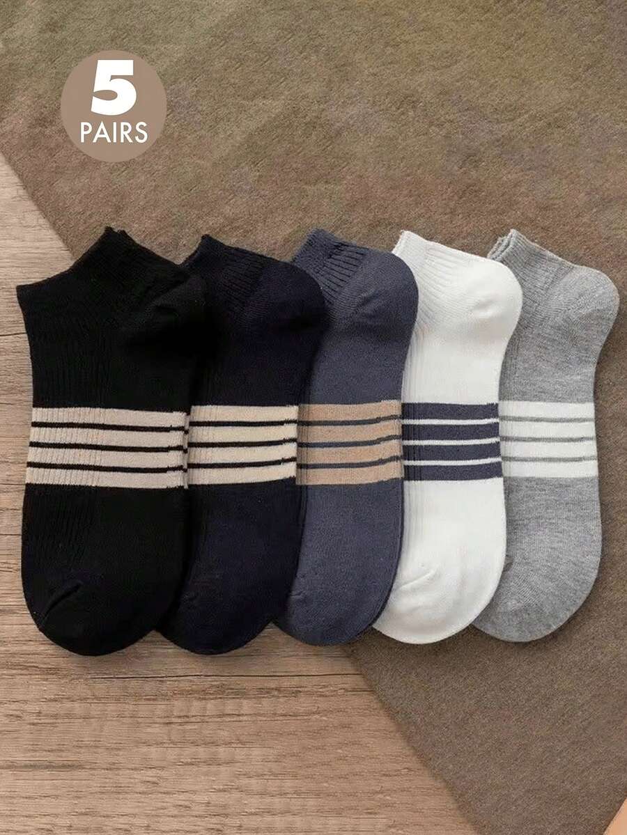 5 أزواج جوارب قصيرة للرجال، جوارب كاحل رياضية صيفية مُنفِّسة، جوارب قطنية رقيقة منخفضة القطع للاستخدام اليومي - متعدد الألوان - مشاهدة 1