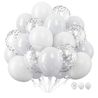 10 pouces Ballons en latex blanc perle ivoire avec ruban argenté, convient pour un style bohème pour anniversaire, baptême de bébé, mariage, Saint-Valentin, enterrement de vie de jeune fille et fête de départ à la retraite