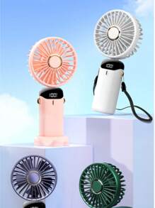 1 pezzo Ventilatore portatile ricaricabile USB a colore unito, lunga durata della batteria, alta velocità del vento, con supporto, dimensioni mini, display LCD, multifunzione, adatto come regalo, per rinfrescarsi d'estate, per uso all'aperto, sport, lavoro, viaggio, spiaggia, campeggio, casa, ufficio, studio