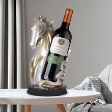 Bazargame Bottle Holder Horse Statue Resin Wine Storage Display Rack 17 * 30cm Wine Rack Spray Painting Modern Display Shelf Single Bottle Rack For Countertop Classic Gift Display Decor Horse - Silver - View 1