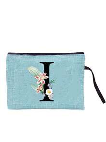 Sunflower & Daisy, Letter A-Z Print Blue Linen Tote Bag, Perfect Holiday Gift, Multifunctional Portable Handbag/Shoulder Bag, Fashion Minimalist Linen Bag, Large Capacity Storage Bag, Gift For Women, Teacher's Day Gift, Cosmetic Bag - Blue - View 26