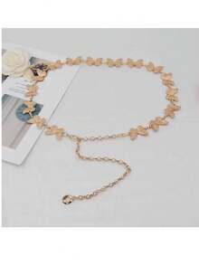 Corrente Borboleta Cheia Cinto Dourado Prata Estiloso Acessório Feminino Moda Influencer - Dourado - Visão 1