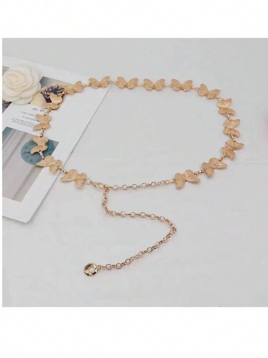 Corrente Borboleta Cheia Cinto Dourado Prata Estiloso Acessório Feminino Moda Influencer - Dourado - Visão 1