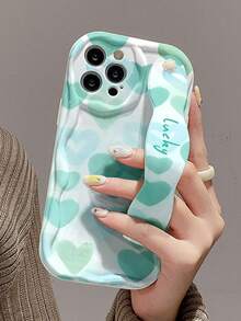 1pc Fashionable Heart Print Thick & Shockproof Phone Case With Stand Function, Compatible With Apple & Series - Multicolor - View 2