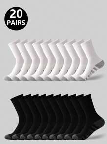 5/10/20 Pairs Men's Black & White Outdoor Sports Mid-Calf Socks, Daily Fitness Casual Socks, Running Socks, Sports Socks, Spring/Summer/Autumn/Winter, Fall
