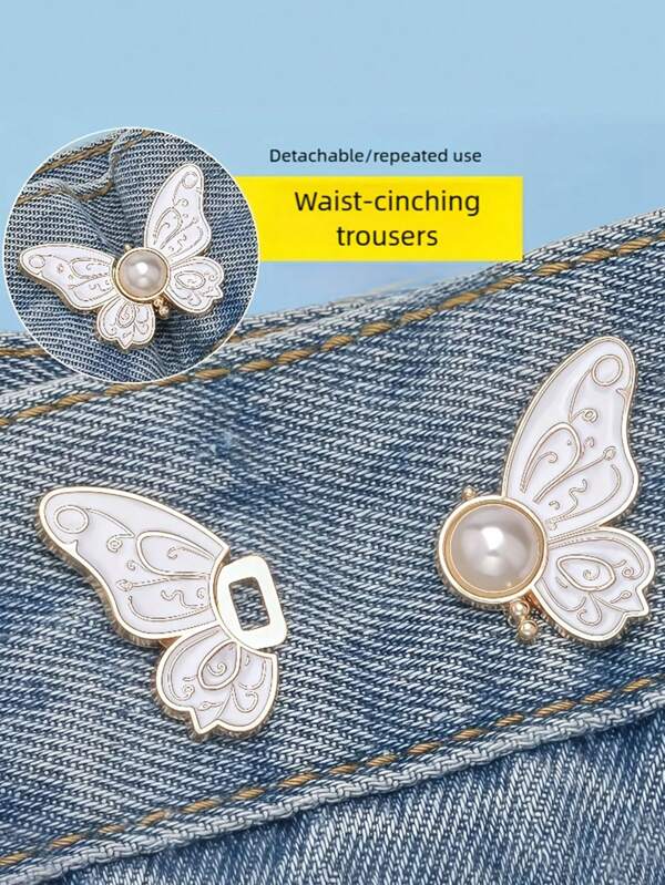 Pattern Butterfly Waist Buckle Detachable Buckle Elastic Buckle For Jeans, Cuffs, Collars And Clothing, Multifunctional Detachable Button Without Sewing Waist Button Jeans Waist Large To Small Waist