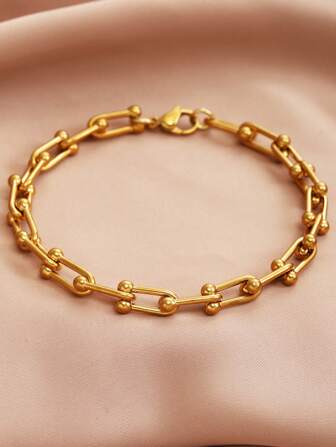 ZIRUISP 魅力 U 型项链，男女通用，不锈钢 18K 镀金链条，中性时尚珠宝，理想的日常佩戴礼物