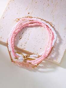 5 件套手工波西米亚风格串珠手链首饰套装，专为女孩设计，多层时尚节日配饰