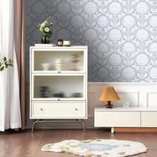 1 卷优雅蓝色花卉自粘壁纸，波西米亚叶子图案，即撕即贴，防水壁纸，可移除接触纸，易于安装，适用于家居装饰、卧室、客厅、厨房壁纸、家具橱柜表面翻新贴纸、返校季和秋季节日礼物，17.32 * 118.11 / 196.85 英寸