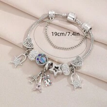 1 pieza Postal cerámica hecha a mano y de moda con corazón hueco multicolor, estrella, avión, Torre Eiffel rosa, para hacer pulsera con cadena de hueso de serpiente DIY