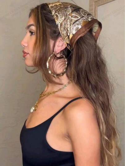 1 件女士佩斯利印花复古奢华方形围巾头巾经典头巾适合户外和旅行波西米亚头巾礼品配饰、发带、头带非常适合装扮