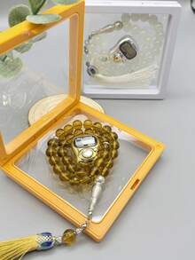 1 Conjunto de 33 Contas de Rosário - Contas de Rosário Douradas/Prateadas com Caixa de Presente Transparente | Contas de Oração Muçulmanas - Multicolorido - Visão 2