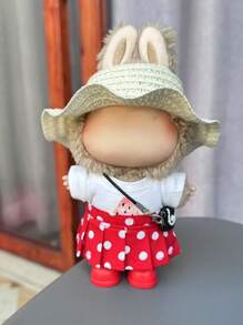 Ropa para Labubu 17cm Accesorios de muñeca monstruo Outfit Ropa Camiseta con estampado de sandía de alta y falda de punto rojo