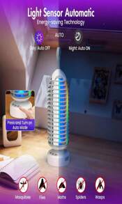 Bug Zapper Outdoor With Colorful Lighting And Auto-Sensing, 3 In 1 Cordless 4000mAh Battery Electric Fly Trap, Rechargeable Mosquito Zapper For Camping, Patios, Garden, Kitchen (1Pack-White)