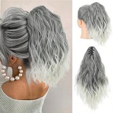 DShort Ponytail Extension Claw Clip In 13 Inch Fluffy Synthetic Curly Wavy Pony Tail Hairpiece For Women Salt And Pepper5001 - Salt and Pepper - View 1