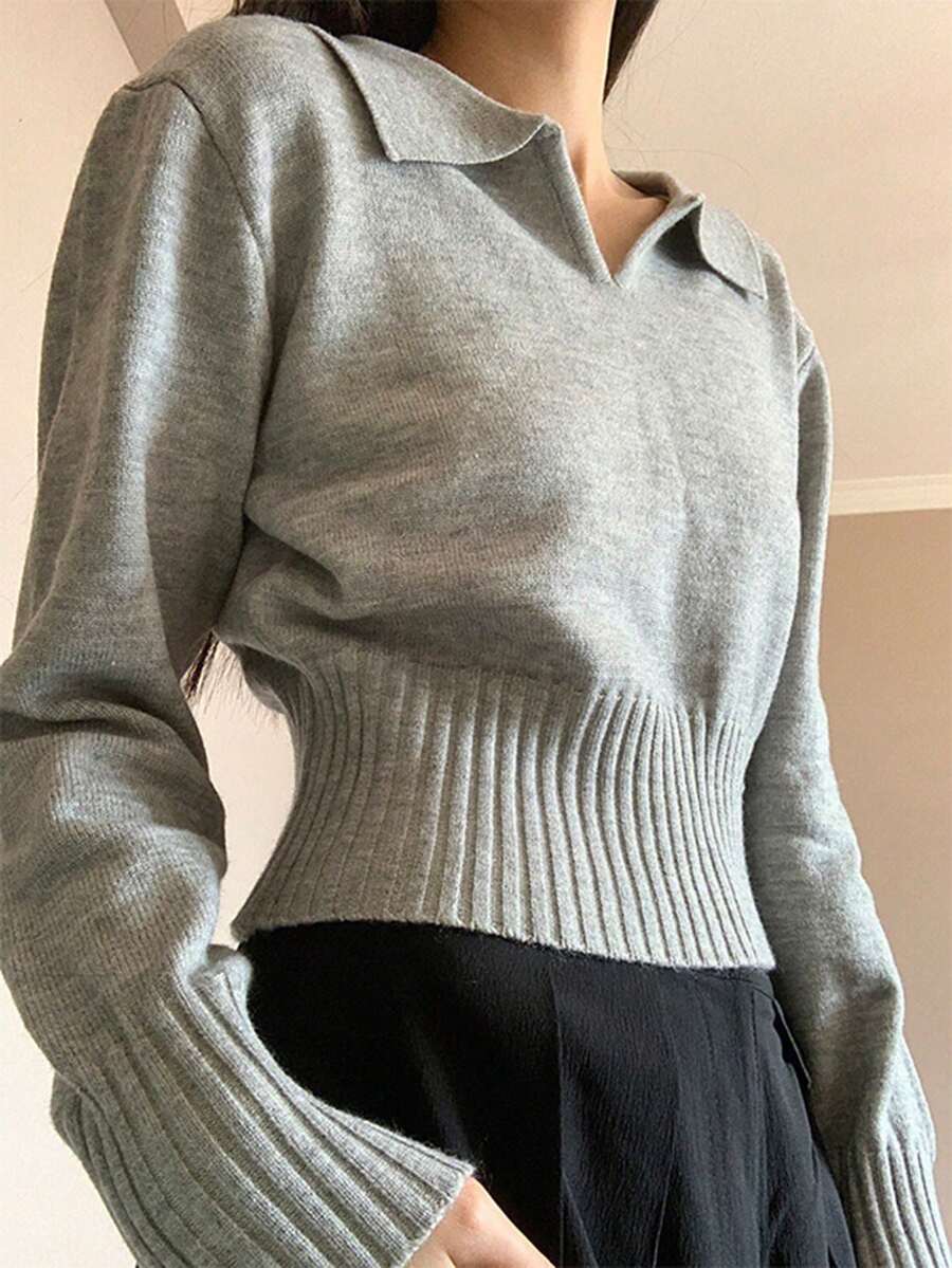 Alicedudu 女士休闲V领套头衫，简约风格，秋冬