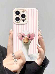 Weiß-rosa Herz Gläser Ente Mode 1 Stück perforierter gerade Kante gestreifte Ente bemalt dick Anti-Drop bemalt Handyhülle kompatibel mit iPhone 16/11/16pro/16plus/16promax/16e/15Promax/13/14/12/XS/XR/7G/8P, kompatibel mit Samsung Galaxy S25/S25PLUS/S25 Ultra/A16/A36/A26/A56/A50/A12/A32/A52, internationale Version, nicht die inländische Version Ostern Frühling - Verschiedenfarbig - Übersicht 2