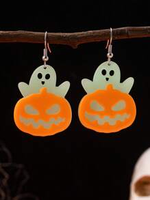 1 Pair Women's Halloween Acrylic Ghost Scream Cat Earrings, Fashionable & Unique