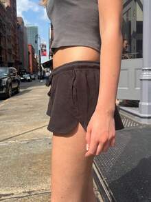 Womens Drawstring Shorts Casual Elastic Low Waist Solid Color Lounge Shorts Going Out Pants Minimalist Sporty - 黑色 - 查看 3