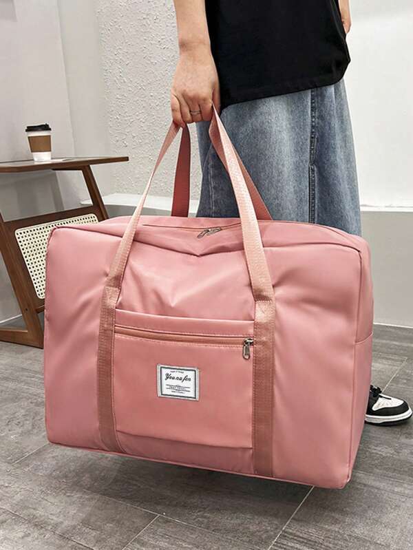 1pc Large Capacity Waterproof Travel Duffle Bag, Carry-On Handbag, Quilt Clothes Storage Bag, Simple Packing Luggage Bag Perfect For Travel And Dorms, Bedroom Accessories School Supplies Back To School Dorm Essentials Travel Bag For Suitcase Overnight Bag Gym Bag Weekend Bag Duffel Bag For Luggage Carry On Bag College Bag Luggage Bags Weekender Bag Hospital Bag Holiday Winter Pink Bag For School School Accessories School Stuff