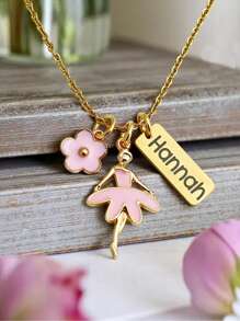suteyi Personalized Ballerina Necklace, Pink Ballerina, Gold Name Necklace, Little Girl Jewelry, Gift, Ballet, Girl Birthday Party Favor, Dance