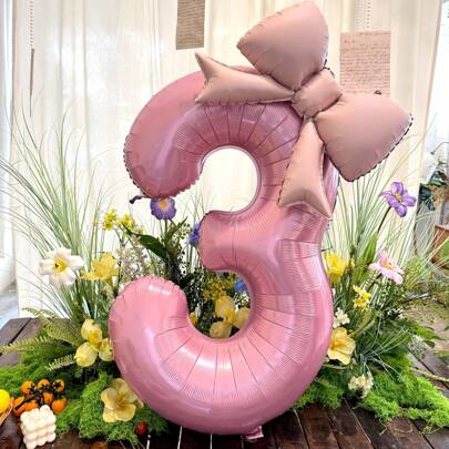 2pcs/Set 40inch Pink Number Balloons With Bowknot Balloon Birthday Party Decorations Anniversary Decoration