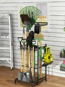AXOSY-Portability Garden Tool Organizer With Wheels, Garage Storage And Organization, Metal Yard Tools Storage Heavy Duty Garden Tool Organizer For Garage, Yard, Patio, Shed, Indoors And Outdoors - Black - View 2