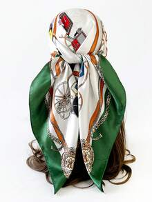 1 件 90 厘米女士复古印花真丝围巾、围脖、头巾，适合户外、海滩、头巾、春夏季