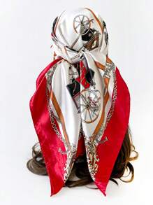 1 件 90 厘米女士复古印花真丝围巾、围脖、头巾，适合户外、海滩、头巾、春夏季