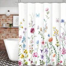 1pc Floral Shower Curtains For Bathroom Flower Shower Curtain Watercolor Plant Shower Curtain Pretty Wildflower Flowered Shower Curtain Decorative Bathroom Decor