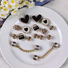 16pcs Shiny Heart, Bag, Golden Chain Fashion Decorative Charms, Non-Metallic Lightweight Material, Suitable For EVA Beach Shoes, Slippers, Detachable Shoe Decor, Girls Accessories, Holiday Gift