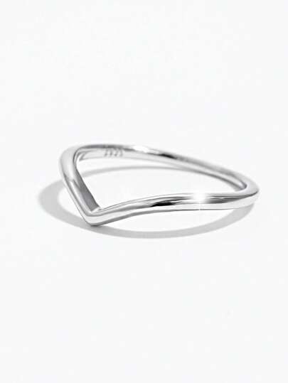 Vaerine 1pc Classic & Elegant 925 Silver Shallow V-Shaped Ring, Gift For Women