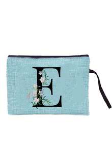 Sunflower & Daisy, Letter A-Z Print Blue Linen Tote Bag, Perfect Holiday Gift, Multifunctional Portable Handbag/Shoulder Bag, Fashion Minimalist Linen Bag, Large Capacity Storage Bag, Gift For Women, Teacher's Day Gift, Cosmetic Bag - Blue - View 52