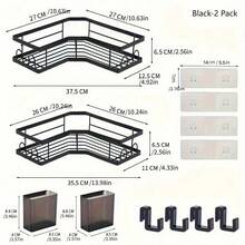 Corner Shower Caddy, 2 Pack Adhesive Shower Corner Organizer Shelves, No Drilling Stainless Steel Shower Storage Rack With Hooks&Toothpaste Holder For Bathroom, Dorm And Kitchen - màu đen - Xem 6