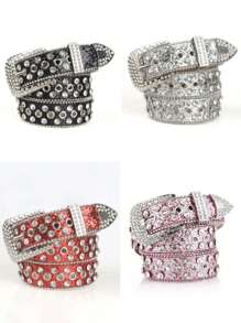 1条纯色朋克摇滚嘻哈街头风水晶镶嵌腰带，高档真皮腰带，适合秋季、万圣节、秋冬季节，适合青少年、青年、男士，休闲、户外、运动、度假、毕业礼物、生日礼物、日常佩戴