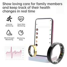 SIMSONLAB IP68级防水智能戒指，极简设计，运动模式，计步器，玫瑰金，手机控制，男女通用，礼品，窄带 - 黑色 - 查看 5