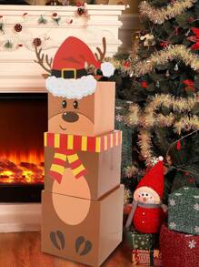 3个装圣诞麋鹿礼盒，带盖，可叠放，圣诞前夜装饰嵌套盒，圣诞节可叠放礼品收纳盒，派对装饰，2025年圣诞装饰品，圣诞礼物，圣诞快乐，圣诞装饰，2026年新年礼物，圣诞装饰，派对小礼物
