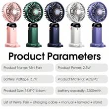 Ventilateur portable à main, ventilateur à piles avec base, 8 heures, affichage numérique, 5 vitesses, réglable à 90°, mini ventilateur rechargeable pour l'extérieur et l'intérieur