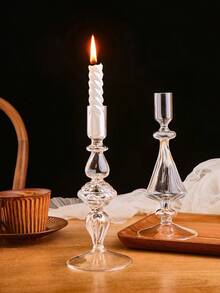 1 szt. Europejski świecznik w stylu pałacowym z diamentowymi paskami, przezroczysty szklany świecznik do dekoracji wnętrz, odpowiedni do domu, hotelu, dekoracji stołu weselnego