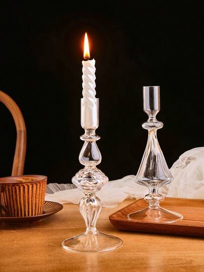 1 szt. Europejski świecznik w stylu pałacowym z diamentowymi paskami, przezroczysty szklany świecznik do dekoracji wnętrz, odpowiedni do domu, hotelu, dekoracji stołu weselnego