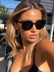 全新 1 件圆形个性化经典优雅知性 Y2K 女士时尚眼镜，适合驾驶、划船、钓鱼、日常生活、街拍、商务约会服装时尚配饰，适合所有脸型，猫眼形墨镜