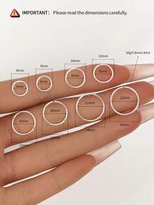 银色无扣环状耳环 | 软骨小环耳环套装，适合男女儿童 | 防过敏 925 纯银耳屏耳环鼻唇环 | 耳环首饰，适合派对生日礼物，配有精美礼盒 | 4 种尺寸可选（直径 6 毫米 / 8 毫米 / 10 毫米 / 12 毫米）| 不适合尚未愈合的耳洞 - 開口光面耳圈 - 查看 3